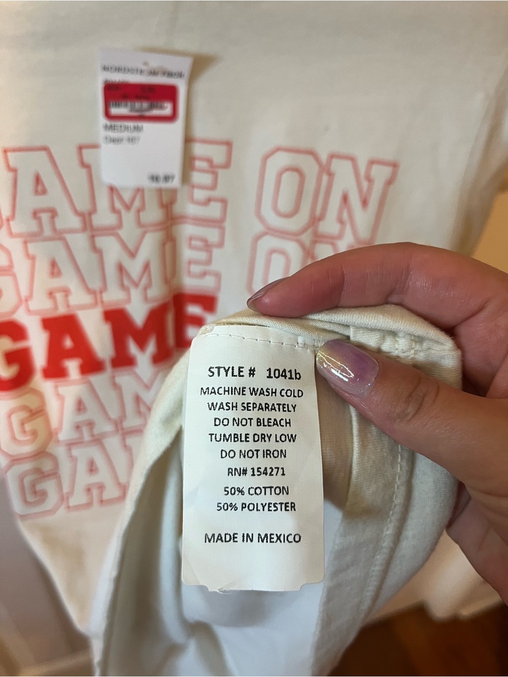 NWT Project Karma Graphic 'Game On' Short Sleeve Tee - Cream with Red Print sz M - Picture 7 of 7